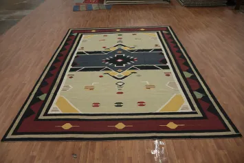 Tribal Kilim Area Rug 10x13 with Earthy Tones and Bold Shapes