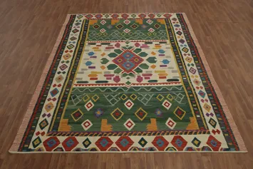 Charming Kilim Area Rug 8x11 with Detailed Intricate Patterns