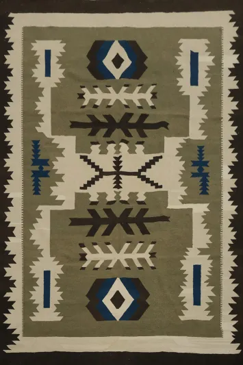 Rustic Green Kilim Area Rug 8x10 with Intricate Tribal Design