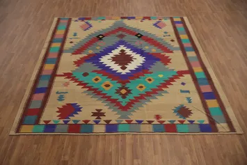 Tribal Kilim Square Wool Area Rug 10x10