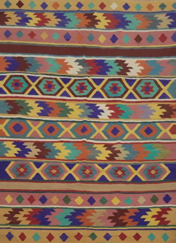 Eye-Catching Artisan Kilim Area Rug 8x10 with Distinctive Motifs