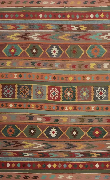 Ethnic Kilim Large Rug 10x14 with Vibrant Earthy Colors