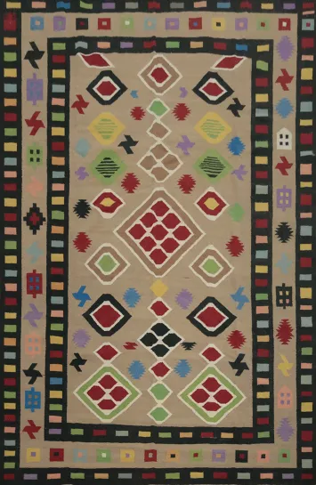 Brighten Your Space with Geometric Kilim Area Rug 9x11