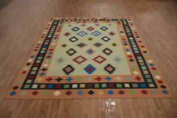 Handcrafted Geometric Kilim Area Rug 9x11 for Home Decor