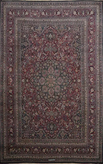 Pre-1900 Antique Mashad Persian Vegetable Dye Large Rug 12x16