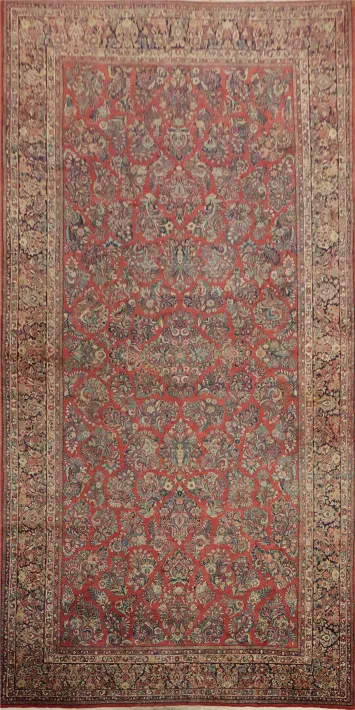 Antique Vegetable Dye Sarouk Persian Large Rug 11x21