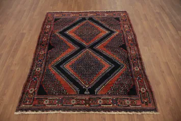 Vegetable Dye Afshar Persian Rug 4x5 with Geometric Diamond Patterns