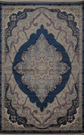 Exquisite Blue Qum Area Rug 7x10 with Intricate Medallion Design