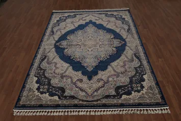 Exquisite Blue Qum Area Rug 7x10 with Intricate Medallion Design