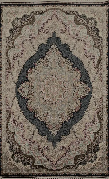 Luxury Floral Qum Area Rug 7x10 in Rich Neutral and Dark Hues