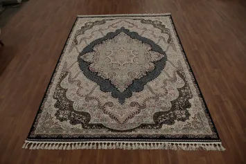Luxury Floral Qum Area Rug 7x10 in Rich Neutral and Dark Hues