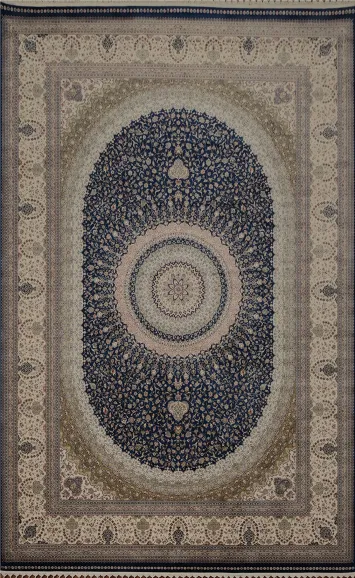 Traditional Oval Motif Qum Area Rug 7x10 with Detailed Border Design
