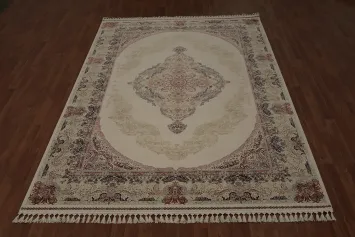 Classic Qum Area Rug 7x10 with Intricate Floral Patterns