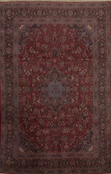 Traditional Kashan Persian Area Rug 9x13 with Vintage Design Motifs
