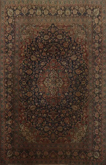 Pre-1900 Antique Vegetable Dye Kashan Dabir Persian Area Rug 9x11