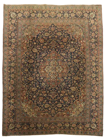 Pre-1900 Antique Vegetable Dye Kashan Dabir Persian Area Rug 9x11