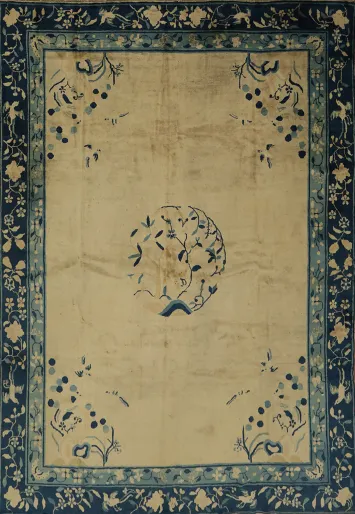 Antique Vegetable Dye Art Deco Chinese Area Rug 7x9