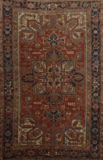 Pre-1900 Antique Heriz serapi Persian Area Rug 8x11