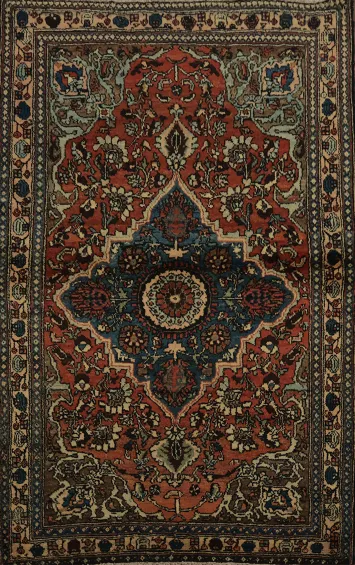 Vegetable Dye Hamedan Persian Rug 4x5 with Floral Motifs Design