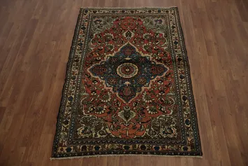 Vegetable Dye Hamedan Persian Rug 4x5 with Floral Motifs Design