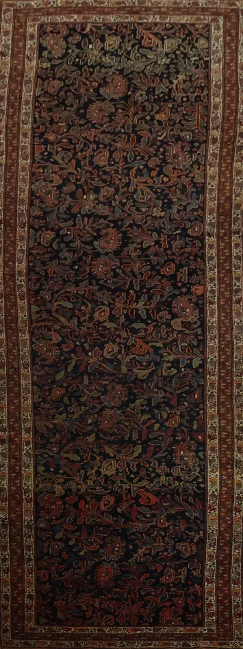 Pre-1900 Antique Vegetable Dye Bidjar Persian Runner Rug 5x18