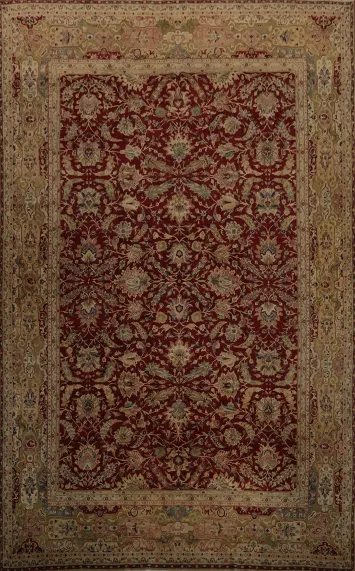 Vintage Red Floral Agra Vegetable Dye Large Rug 12x17