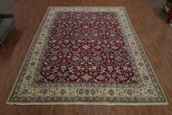 Intricate Nain Persian Large Rug 13x19 in Rich Hues of Red
