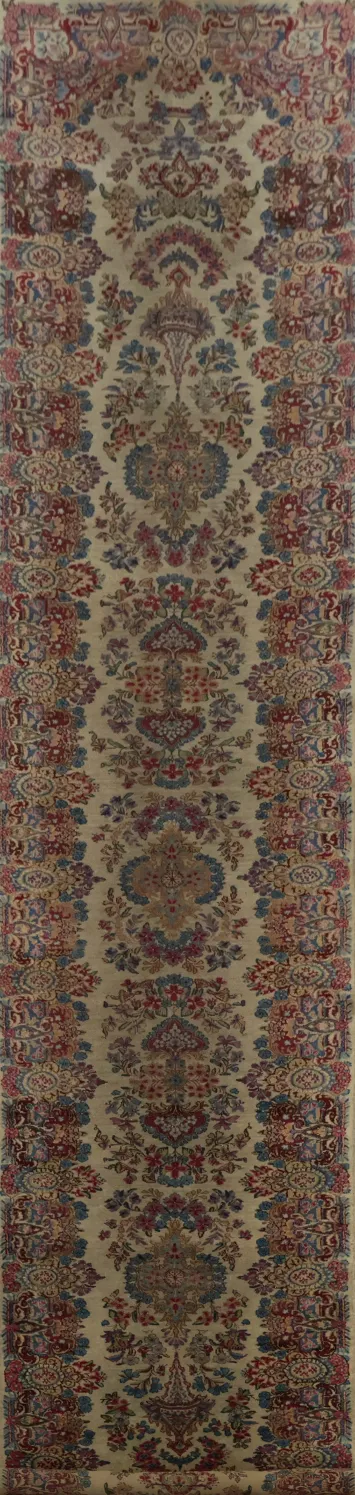 Antique Vegetable Dye Kerman Persian Runner Rug 3x19
