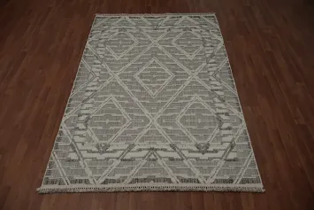 Sleek Modern Turkish Area Rug 5x8 with Intriguing Diamond Motifs