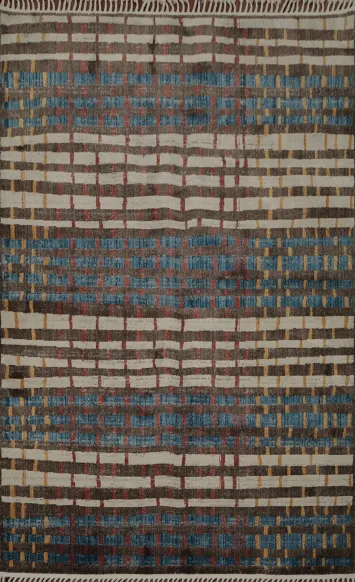 Artistic Modern Turkish Area Rug 5x8 with Visually Layered Patterns