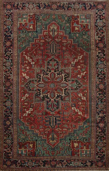 Pre-1900 Antique Heriz Serapi Persian Area Rug 9x12