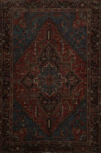 Pre-1900 Antique Heriz Serapi Persian Area Rug 9x12