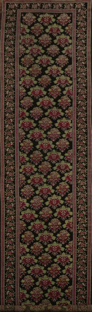 Pre-1900 Antique Karabagh Vegetable Dye Runner Rug 3x18