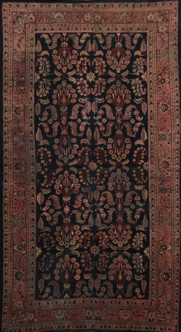 Pre-1900 Antique Sarouk Vegetable Dye Persian Area Rug 9x17