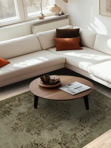 Chic Green Anatolian Turkish Area Rug 6x9 for Classic Interiors