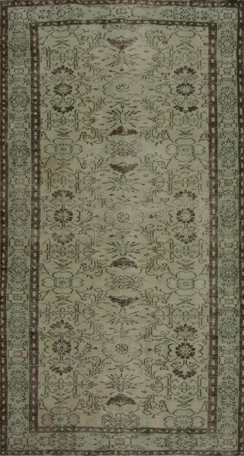 Timeless Floral Anatolian Area Rug 5x9 with Cool Mint Hues