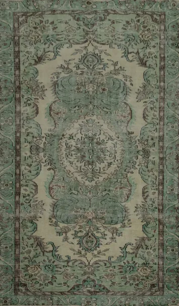 Vintage Green Floral Medallion Anatolian Area Rug 6x9