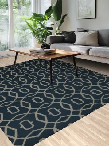 Stylish Navy Moroccan Area Rug 8x10 with Eye-Catching Geometric Motif