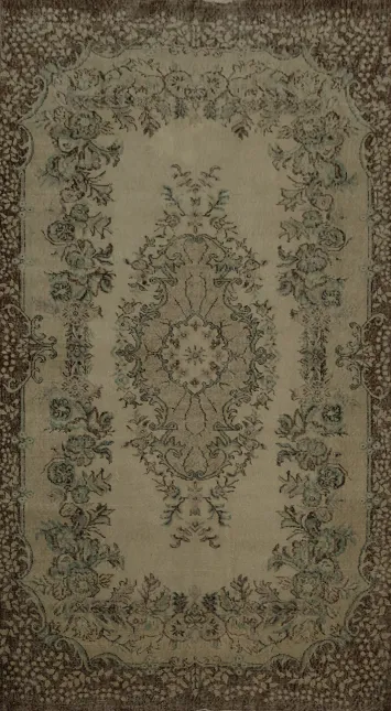 Classic Distressed Anatolian Area Rug 6x9 with Floral Motifs
