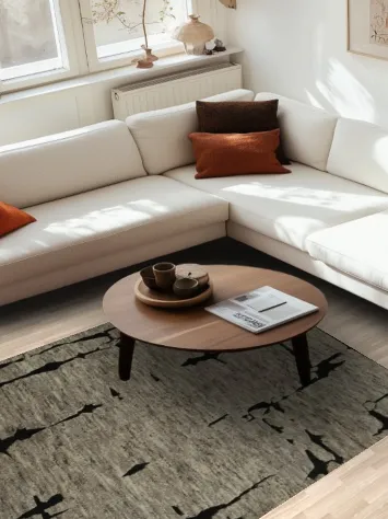 Moroccan Area Rug 5x8 with Bold Black Accents and Neutral Tones