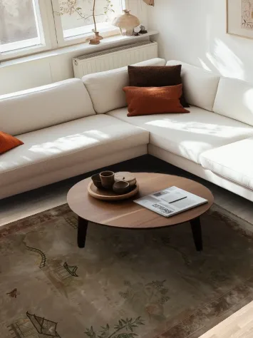 Art Deco Chinese Area Rug 6x9 Tranquil Landscapes and Pagoda Details