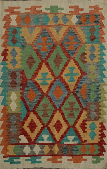 Eclectic Geometric Boho Kilim Rug 4x5 to Elevate Home Décor
