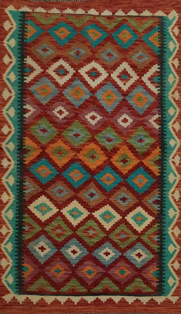 Eye-Catching Multicolor Kilim Vegetable Dye Rug 3x5 for Eclectic Home