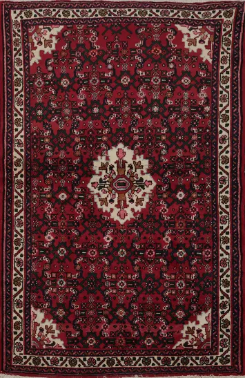 Exquisite Red Hamedan Persian Rug 4x5 with Intricate Patterns