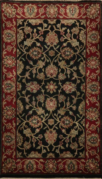 Sophisticated Ornate Floral Agra Oriental Rug 3x5 in Rich Red and Black