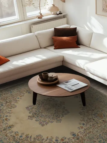 Kerman Persian Area Rug 8x8 with Traditional Mid-Century Design