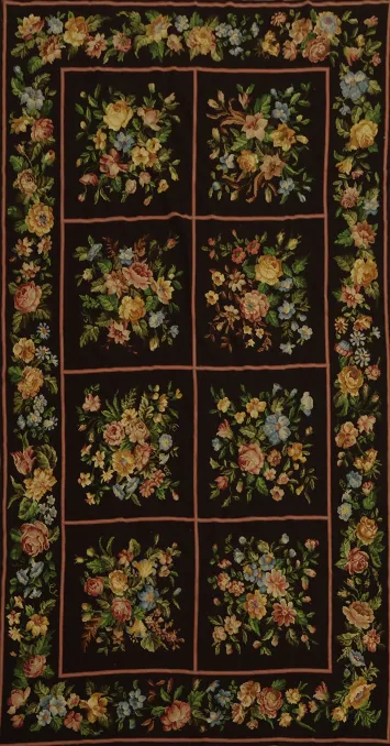 Elegant Aubusson Turkish Area Rug 5x10 with Flower Arrangements