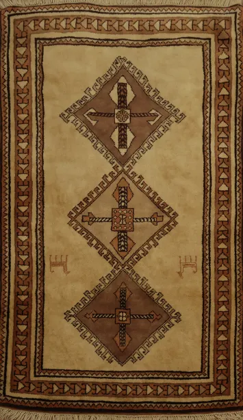 Classic Gabbeh Turkish Rug 3x5 with Distinctive Geometric Elegance