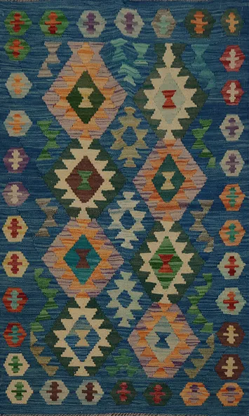 Vibrant Geometric Patterns Distinctive Kilim Oriental Rug 3x4