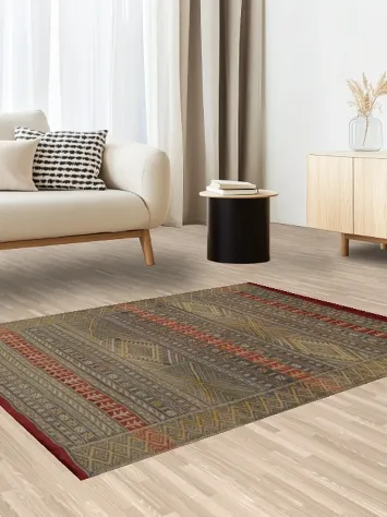 Sophisticated Bohemian Moroccan Rug 4x5 in Earthy Tones